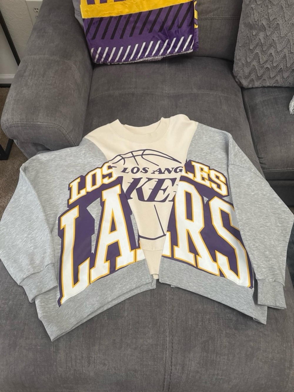 Los Angeles Lakers Pullover Crewneck Sweatshirt - Gray/White/Purple/Gold